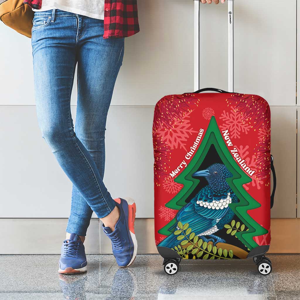 New Zealand Christmas In July Luggage Cover Kowhai Tui Bird With Pohutukawa - Red LT14 - Polynesian Pride