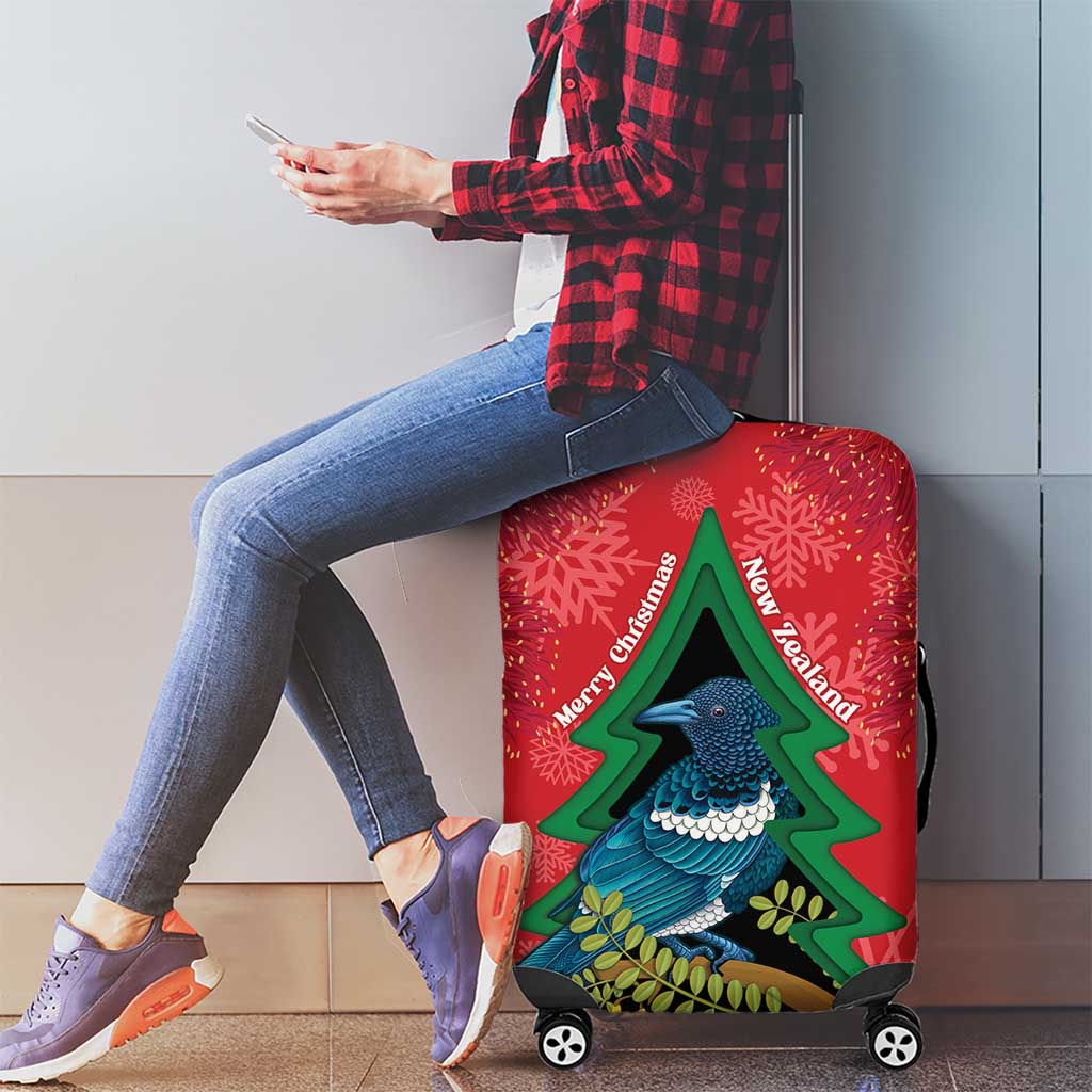New Zealand Christmas In July Luggage Cover Kowhai Tui Bird With Pohutukawa - Red LT14 - Polynesian Pride