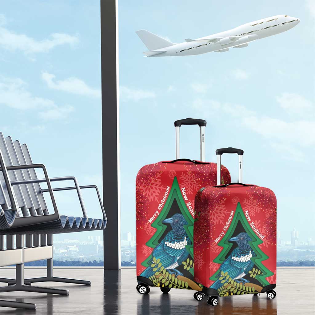 New Zealand Christmas In July Luggage Cover Kowhai Tui Bird With Pohutukawa - Red LT14 - Polynesian Pride