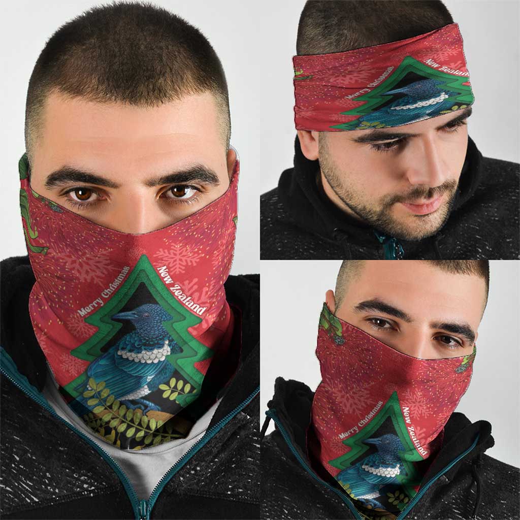 New Zealand Christmas In July Neck Gaiter Kowhai Tui Bird With Pohutukawa - Red - Polynesian Pride