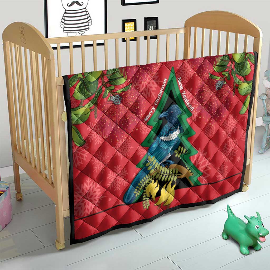 New Zealand Christmas In July Quilt Kowhai Tui Bird With Pohutukawa - Red