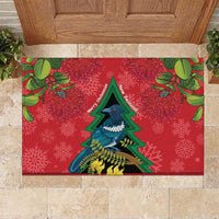 New Zealand Christmas In July Rubber Doormat Kowhai Tui Bird With Pohutukawa - Red LT14 Red - Polynesian Pride