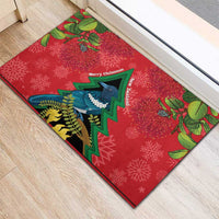 New Zealand Christmas In July Rubber Doormat Kowhai Tui Bird With Pohutukawa - Red LT14 - Polynesian Pride