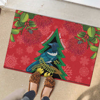 New Zealand Christmas In July Rubber Doormat Kowhai Tui Bird With Pohutukawa - Red LT14 - Polynesian Pride