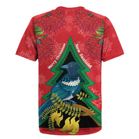 New Zealand Christmas In July Rugby Jersey Kowhai Tui Bird With Pohutukawa - Red LT14 - Polynesian Pride