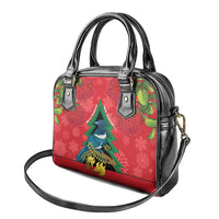 New Zealand Christmas In July Shoulder Handbag Kowhai Tui Bird With Pohutukawa - Red