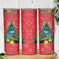 New Zealand Christmas In July Skinny Tumbler Kowhai Tui Bird With Pohutukawa - Red LT14 - Polynesian Pride