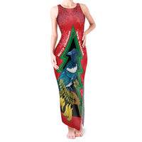 New Zealand Christmas In July Tank Maxi Dress Kowhai Tui Bird With Pohutukawa - Red LT14 Women Red - Polynesian Pride