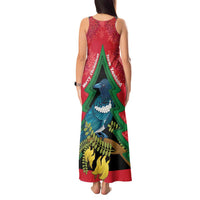 New Zealand Christmas In July Tank Maxi Dress Kowhai Tui Bird With Pohutukawa - Red LT14 - Polynesian Pride