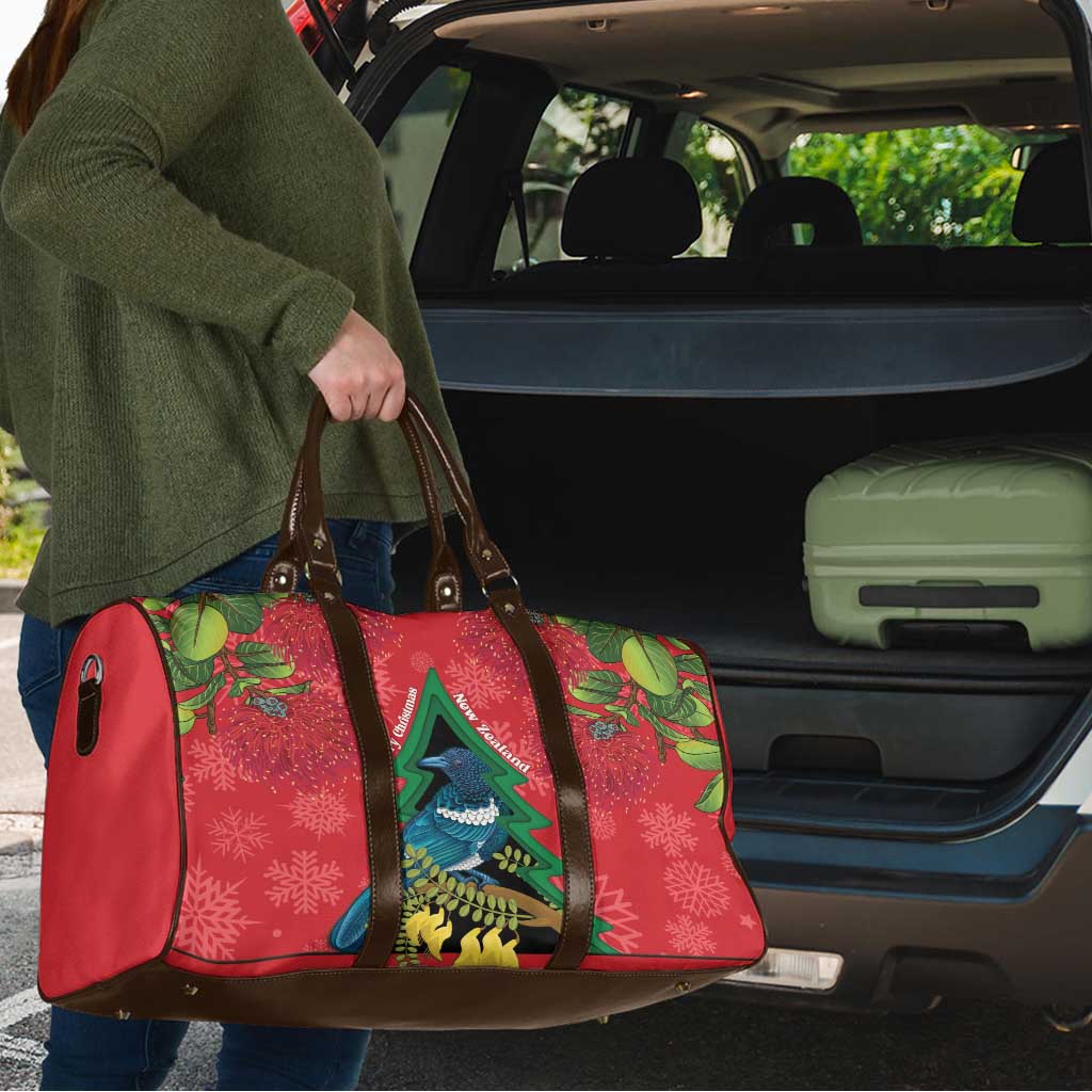 New Zealand Christmas In July Travel Bag Kowhai Tui Bird With Pohutukawa - Red - Polynesian Pride