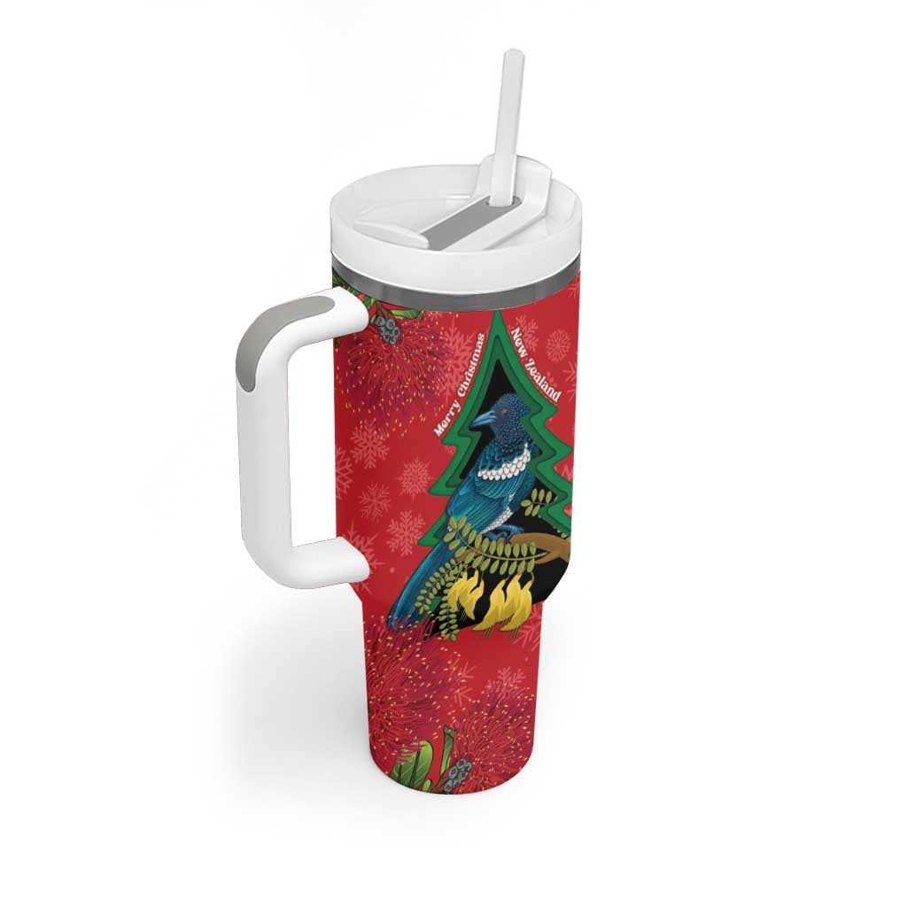 New Zealand Christmas In July Tumbler With Handle Kowhai Tui Bird With Pohutukawa - Red LT14 - Polynesian Pride