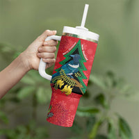 New Zealand Christmas In July Tumbler With Handle Kowhai Tui Bird With Pohutukawa - Red LT14 - Polynesian Pride