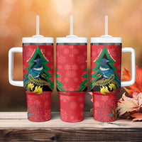 New Zealand Christmas In July Tumbler With Handle Kowhai Tui Bird With Pohutukawa - Red LT14 - Polynesian Pride