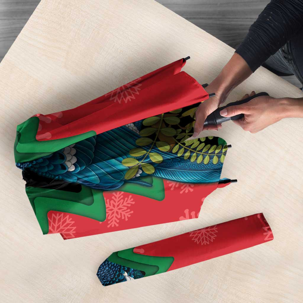 New Zealand Christmas In July Umbrella Kowhai Tui Bird With Pohutukawa - Red - Polynesian Pride
