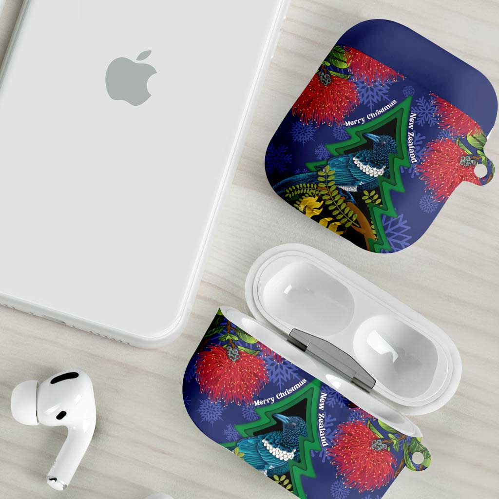 New Zealand Christmas In July AirPods Case Kowhai Tui Bird With Pohutukawa - Blue LT14 - Polynesian Pride