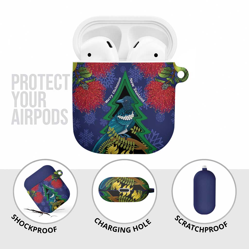 New Zealand Christmas In July AirPods Case Kowhai Tui Bird With Pohutukawa - Blue LT14 - Polynesian Pride