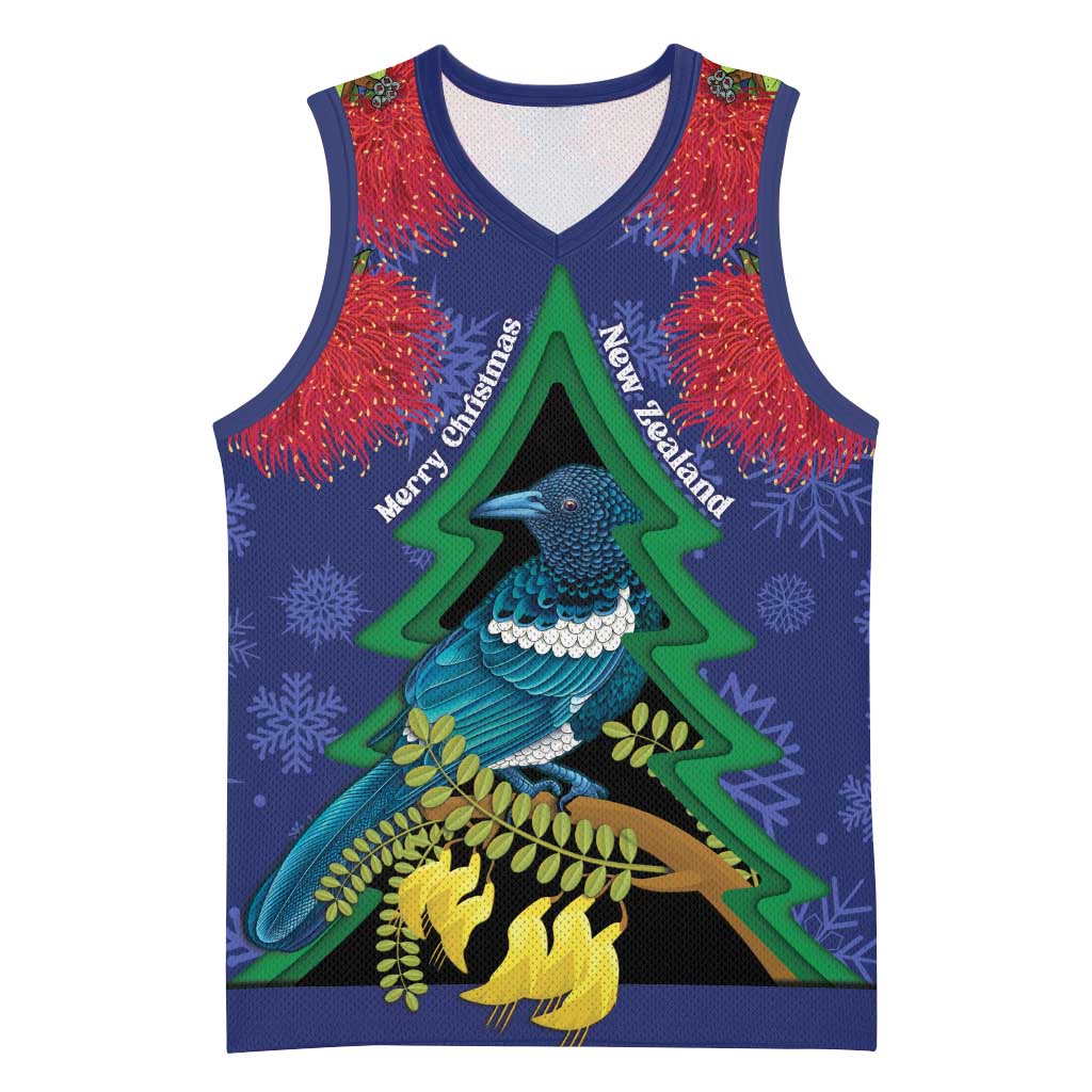 New Zealand Christmas In July Basketball Jersey Kowhai Tui Bird With Pohutukawa - Blue LT14 Unisex Blue - Polynesian Pride
