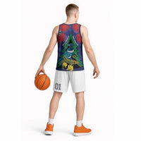 New Zealand Christmas In July Basketball Jersey Kowhai Tui Bird With Pohutukawa - Blue LT14 - Polynesian Pride
