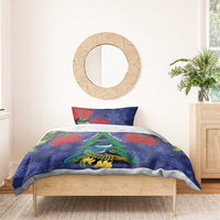 New Zealand Christmas In July Bedding Set Kowhai Tui Bird With Pohutukawa - Blue