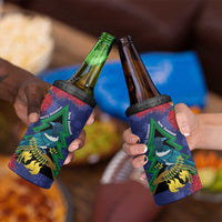 New Zealand Christmas In July 4 in 1 Can Cooler Tumbler Kowhai Tui Bird With Pohutukawa - Blue LT14 - Polynesian Pride