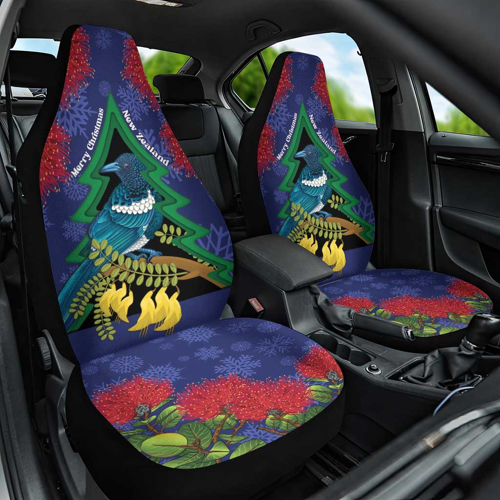 New Zealand Christmas In July Car Seat Cover Kowhai Tui Bird With Pohutukawa - Blue LT14 One Size Blue - Polynesian Pride