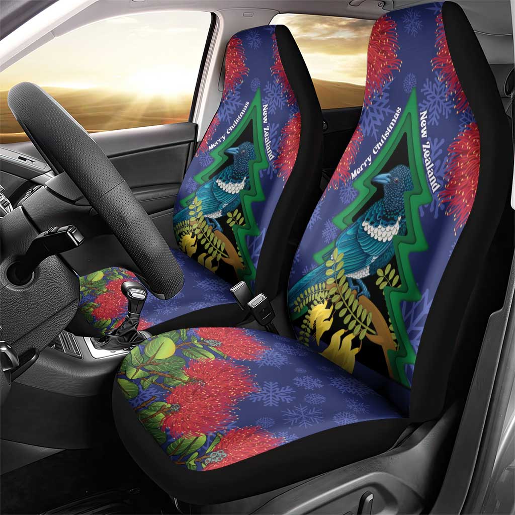 New Zealand Christmas In July Car Seat Cover Kowhai Tui Bird With Pohutukawa - Blue LT14 - Polynesian Pride