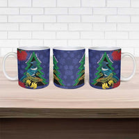 New Zealand Christmas In July Ceramic Mug Kowhai Tui Bird With Pohutukawa - Blue - Polynesian Pride