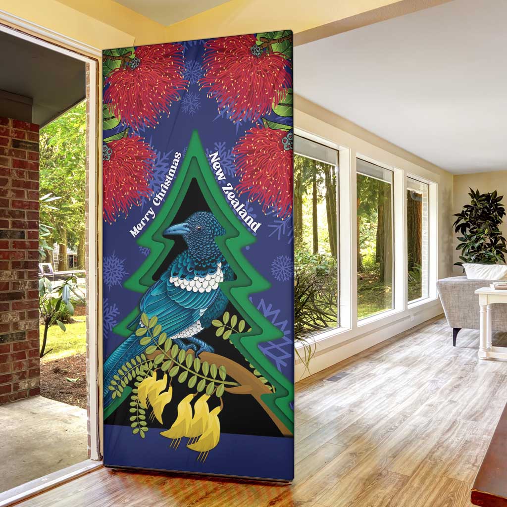 New Zealand Christmas In July Door Cover Kowhai Tui Bird With Pohutukawa - Blue LT14 - Polynesian Pride