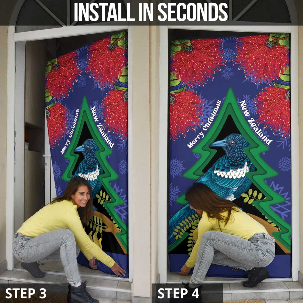 New Zealand Christmas In July Door Cover Kowhai Tui Bird With Pohutukawa - Blue LT14 - Polynesian Pride