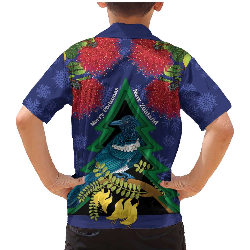 New Zealand Christmas In July Family Matching Mermaid Dress and Hawaiian Shirt Kowhai Tui Bird With Pohutukawa - Blue LT14 - Polynesian Pride