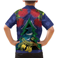 New Zealand Christmas In July Family Matching Mermaid Dress and Hawaiian Shirt Kowhai Tui Bird With Pohutukawa - Blue LT14 - Polynesian Pride
