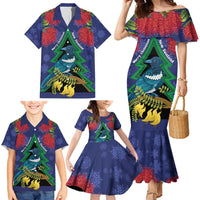 New Zealand Christmas In July Family Matching Mermaid Dress and Hawaiian Shirt Kowhai Tui Bird With Pohutukawa - Blue LT14 - Polynesian Pride