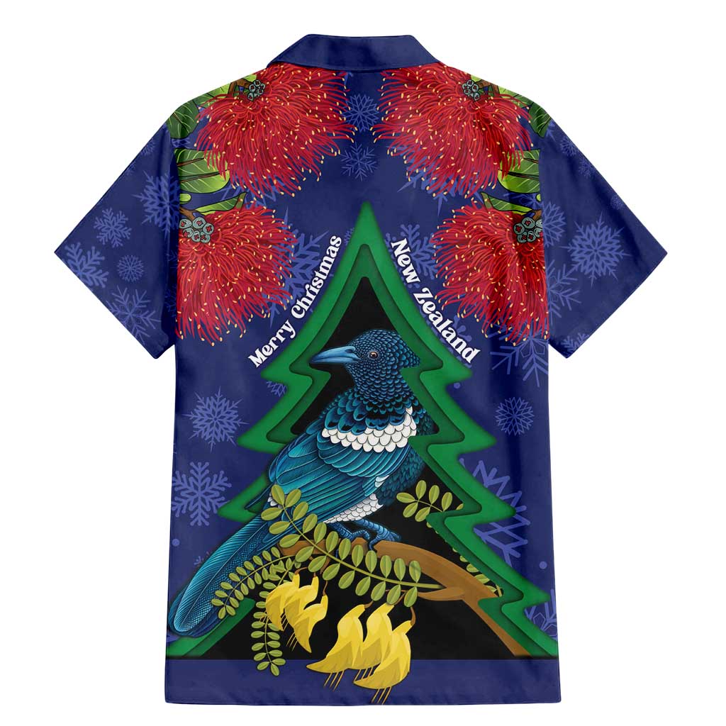 New Zealand Christmas In July Family Matching Mermaid Dress and Hawaiian Shirt Kowhai Tui Bird With Pohutukawa - Blue LT14 - Polynesian Pride