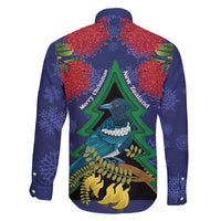 New Zealand Christmas In July Family Matching Puletasi and Hawaiian Shirt Kowhai Tui Bird With Pohutukawa - Blue LT14 - Polynesian Pride