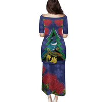 New Zealand Christmas In July Family Matching Puletasi and Hawaiian Shirt Kowhai Tui Bird With Pohutukawa - Blue LT14 - Polynesian Pride