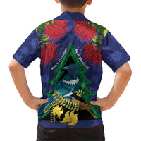 New Zealand Christmas In July Family Matching Short Sleeve Bodycon Dress and Hawaiian Shirt Kowhai Tui Bird With Pohutukawa - Blue LT14 - Polynesian Pride