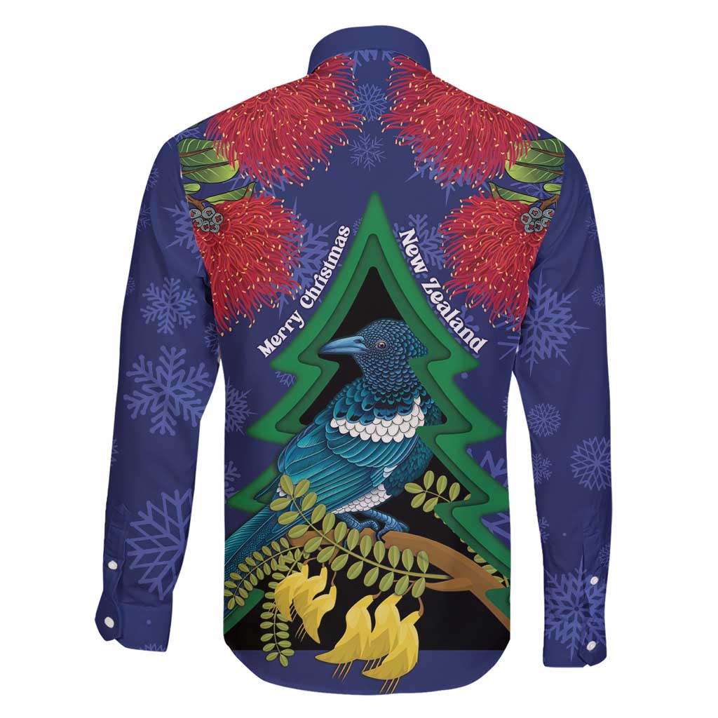 New Zealand Christmas In July Family Matching Short Sleeve Bodycon Dress and Hawaiian Shirt Kowhai Tui Bird With Pohutukawa - Blue LT14 - Polynesian Pride