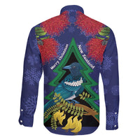 New Zealand Christmas In July Family Matching Short Sleeve Bodycon Dress and Hawaiian Shirt Kowhai Tui Bird With Pohutukawa - Blue LT14 - Polynesian Pride