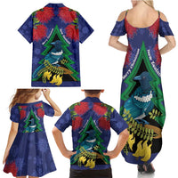New Zealand Christmas In July Family Matching Summer Maxi Dress and Hawaiian Shirt Kowhai Tui Bird With Pohutukawa - Blue LT14 - Polynesian Pride