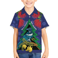 New Zealand Christmas In July Family Matching Summer Maxi Dress and Hawaiian Shirt Kowhai Tui Bird With Pohutukawa - Blue LT14 Son's Shirt Blue - Polynesian Pride