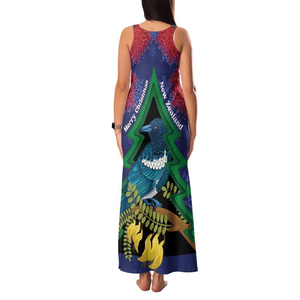 New Zealand Christmas In July Family Matching Tank Maxi Dress and Hawaiian Shirt Kowhai Tui Bird With Pohutukawa - Blue LT14 - Polynesian Pride
