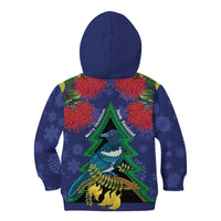 New Zealand Christmas In July Kid Hoodie Kowhai Tui Bird With Pohutukawa - Blue LT14 - Polynesian Pride