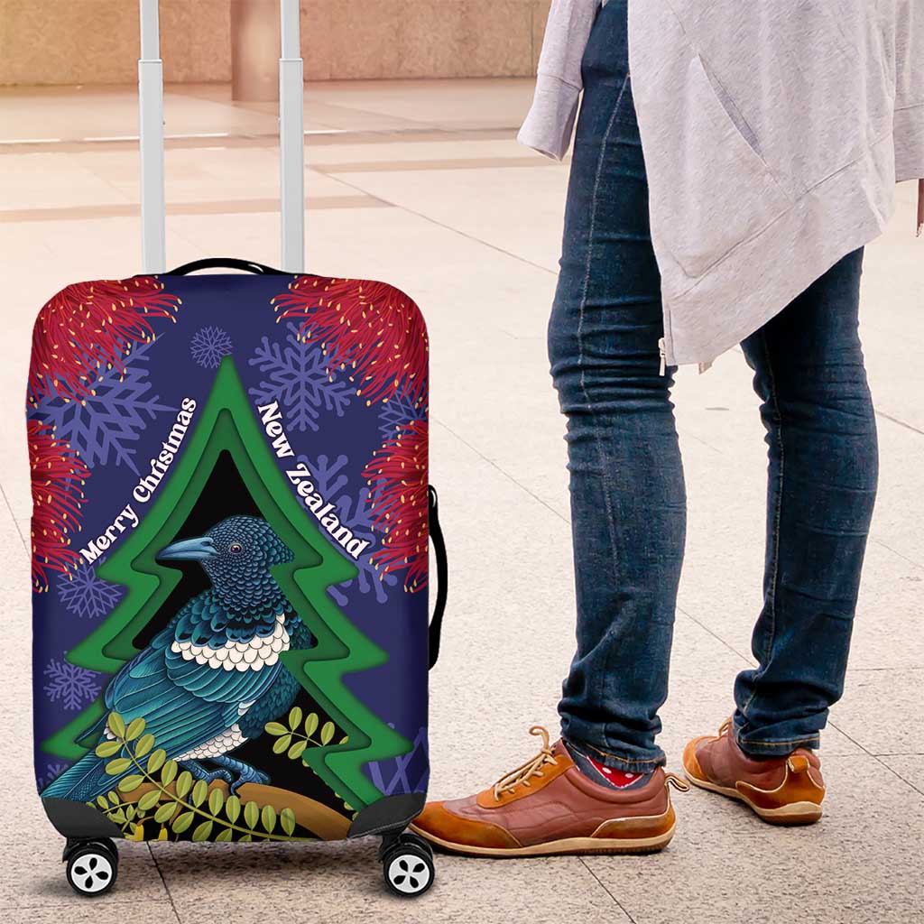 New Zealand Christmas In July Luggage Cover Kowhai Tui Bird With Pohutukawa - Blue LT14 Blue - Polynesian Pride