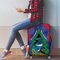New Zealand Christmas In July Luggage Cover Kowhai Tui Bird With Pohutukawa - Blue LT14 - Polynesian Pride