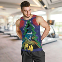 New Zealand Christmas In July Men Tank Top Kowhai Tui Bird With Pohutukawa - Blue LT14 Blue - Polynesian Pride