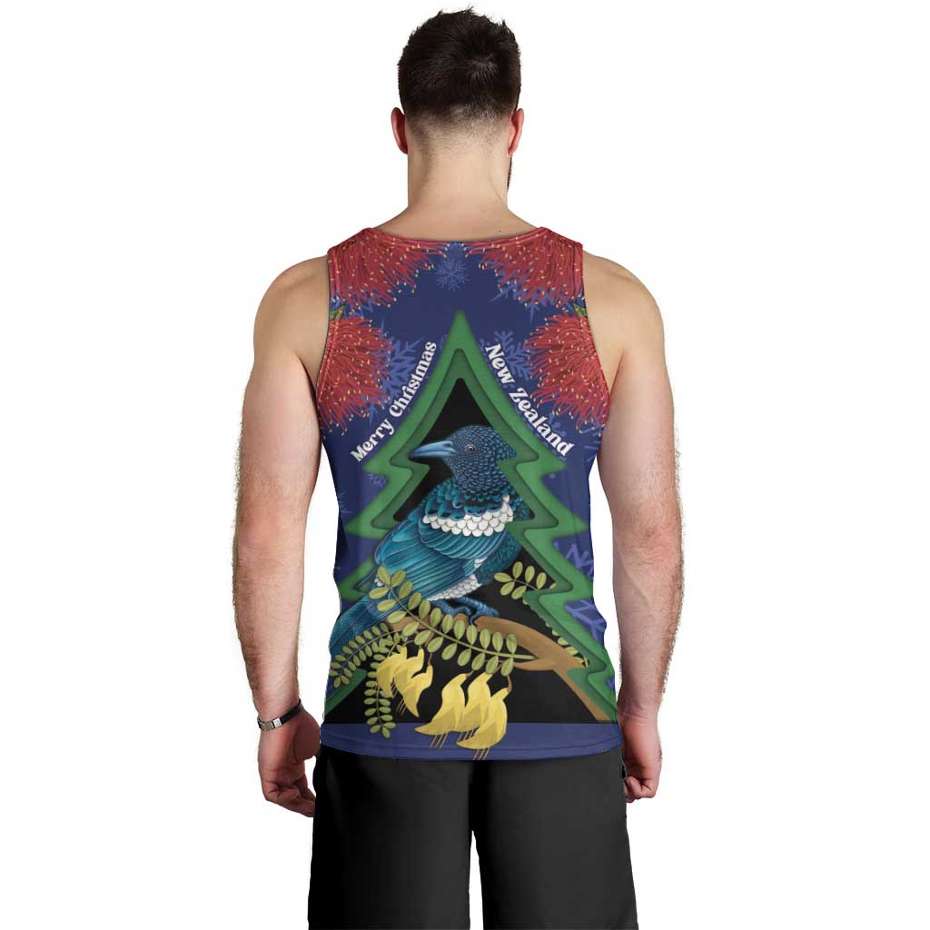 New Zealand Christmas In July Men Tank Top Kowhai Tui Bird With Pohutukawa - Blue LT14 - Polynesian Pride