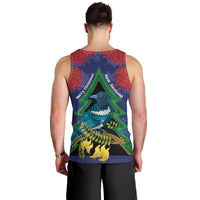 New Zealand Christmas In July Men Tank Top Kowhai Tui Bird With Pohutukawa - Blue LT14 - Polynesian Pride