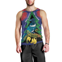 New Zealand Christmas In July Men Tank Top Kowhai Tui Bird With Pohutukawa - Blue LT14 - Polynesian Pride