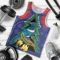 New Zealand Christmas In July Men Tank Top Kowhai Tui Bird With Pohutukawa - Blue LT14 - Polynesian Pride