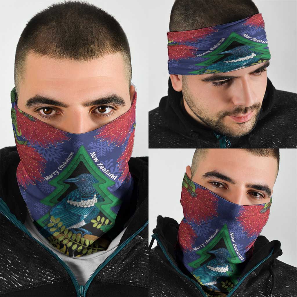 New Zealand Christmas In July Neck Gaiter Kowhai Tui Bird With Pohutukawa - Blue - Polynesian Pride